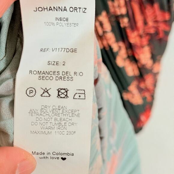 Johanna Ortiz Renaissance Forest Green Floral Print Ruffle Silk Maxi Gown 2 - Picture 13 of 15